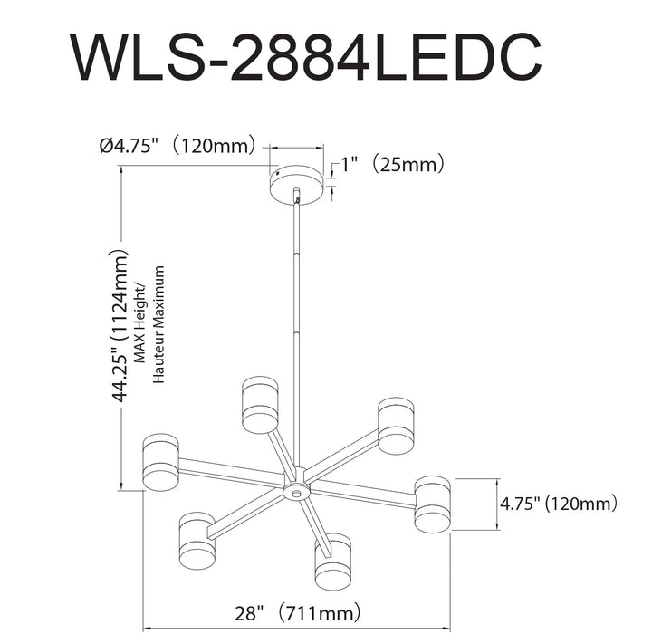 Lustre Wilson de Dainolite en acrylique blanc qui diffuse la lumière, avec fini noir mat et ampoule de 84 W