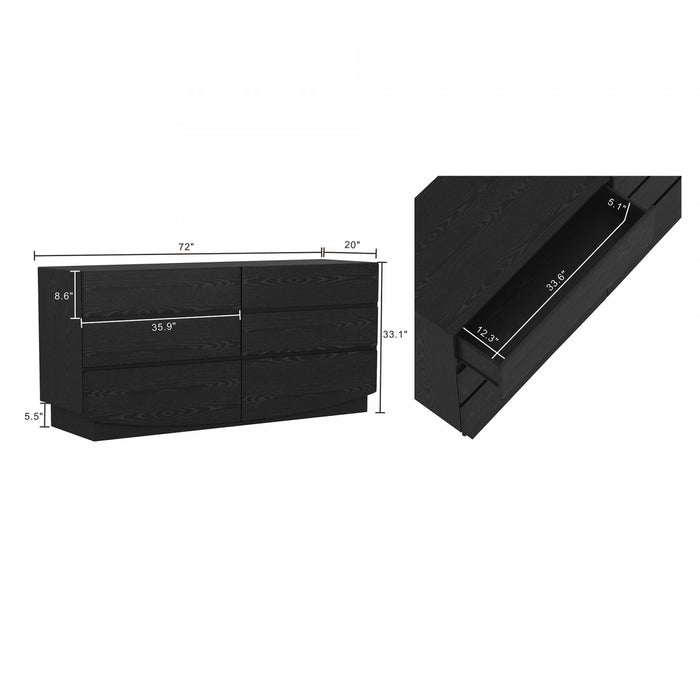 Commode contemporaine Ardea 72\" en noir (6 tiroirs)