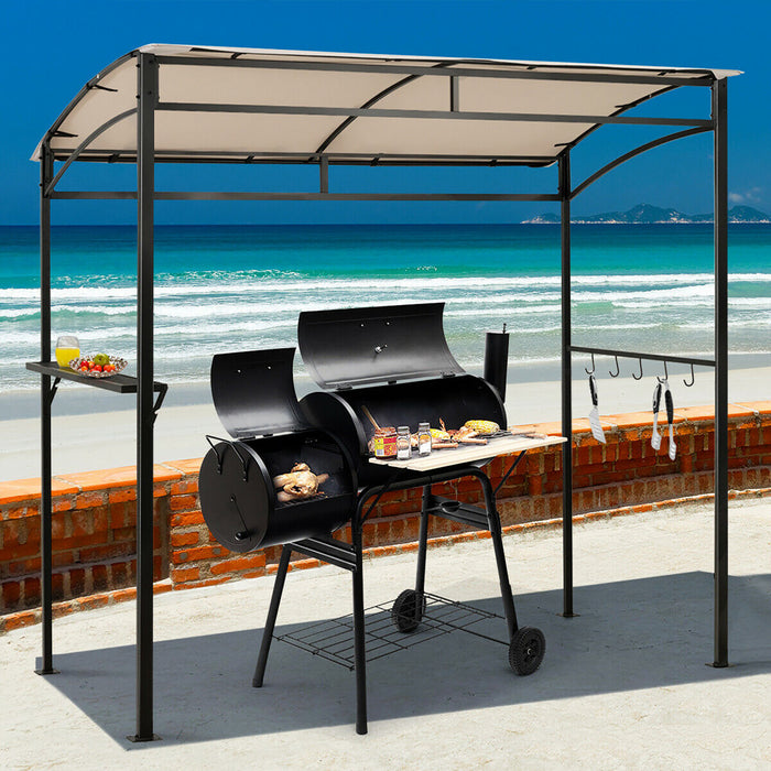 7’x4.5 ’ Grill Gazebo Patio Exterieur Jardin Bbq Auvent Abri Crochet De Rangement Beige