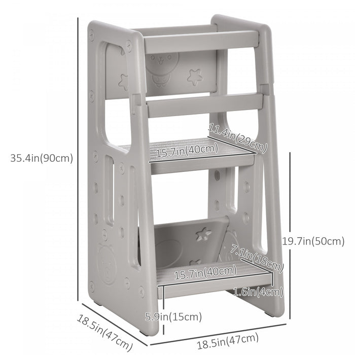 Qaba Tabouret De Cuisine Pour Tout-petits Avec Trois Hauteurs Reglables, Gris