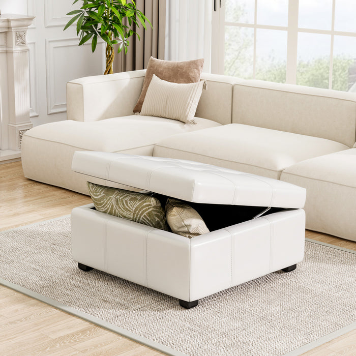 Liam Ottoman Coffre Carre Large de 34,25\" en Simili Cuir avec Rangement, Beige