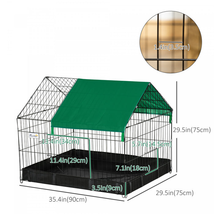 Pawhut Cage A Lapin En Metal Avec Couvercle Resistant A L'eau, Cage Exterieure Pour Petits Animaux, Noir