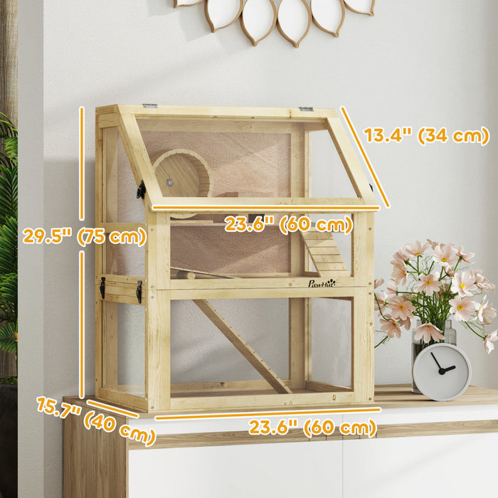 Cage en bois pour hamster, grande cage a 3 niveaux pour petits animaux
