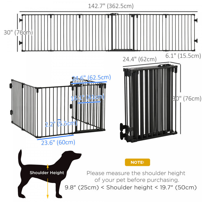 Pawhut Barriere De Securite Pour Animaux Domestiques, Parc A 6 Panneaux, Cheminee, Arbre De Noel, Cloture En Acier, Barriere D'escalier, Separateur De Piece, Fermeture Automatique, Verrouillage, Noir