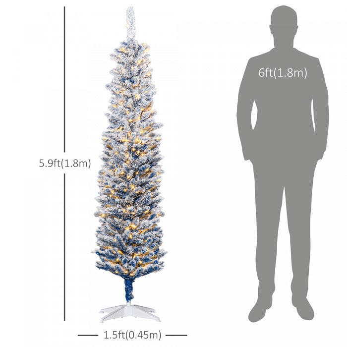 Homcom Arbre De Noel Artificiel Pre-eclaire De 6 Pi, Pointes Enneigees