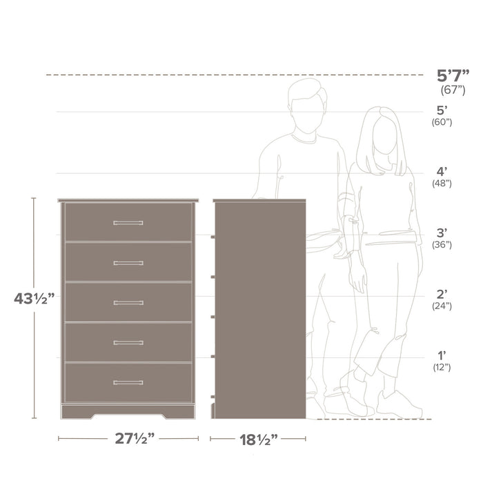 Commode verticale Rustic Ridge de Prepac de 27,5 po à 5 tiroirs - noire