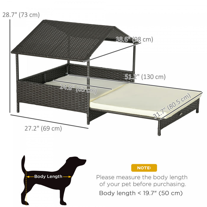 Pawhut Niche Pour Chien En Rotin Extensible Pour Exterieur Et Interieur Avec Toit, Lit Sureleve En Osier Avec Coussin Doux Et Housse Lavable, Pour Chiens De Petite Et Moyenne Taille, Blanc Creme