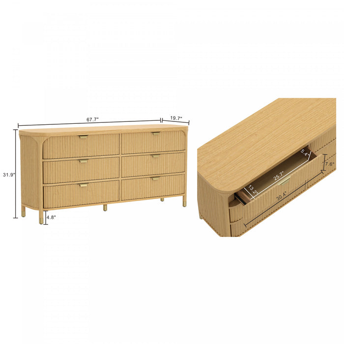 Commode contemporaine Park 68\" en bois naturel (6 tiroirs)