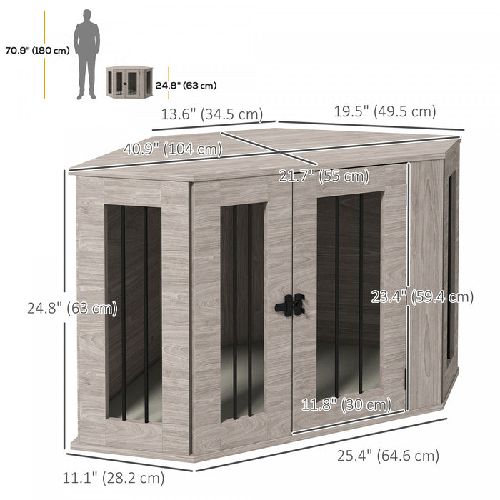Pawhut Meuble De Cage Pour Chien, 41po Design D'angle, Porte, Serrure, Cage Pour Chien De Style Mobilier D'interieur Pour Chiens De Taille Moyenne, Marron Noyer