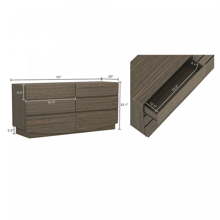 Commode contemporaine Ardea 72\" en noyer (6 tiroirs)
