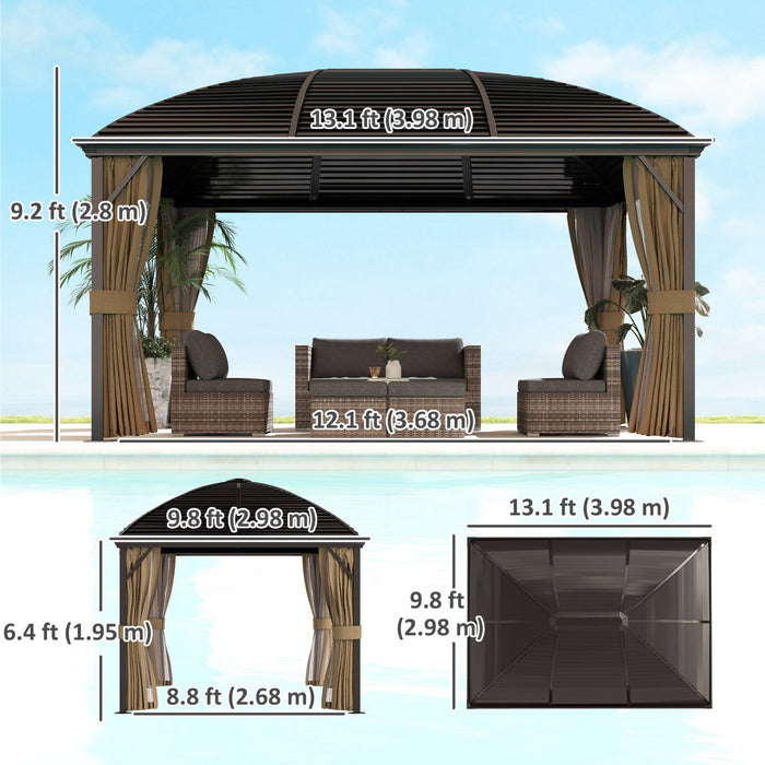 Outsunny Gazebo 10' X 13' A Toit Rigide Avec Grillage, Marron