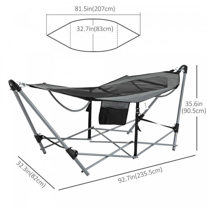 Outsunny Hamac Avec Support, Hamac Portable Avec Sac De Transport Et Poche Pour Le Voyage, La Plage, Le Jardin, Le Patio, La Randonnee, Gris Fonce