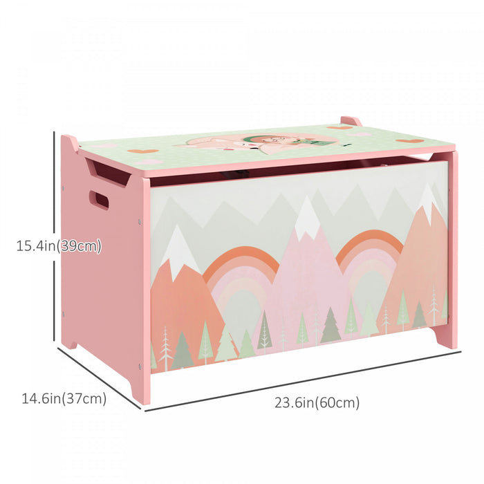 Qaba Coffre A Jouets Avec Couvercle, Coffre A Jouets, Organisateur De Rangement Pour Chambre A Coucher Avec Charniere De Securite, Rose