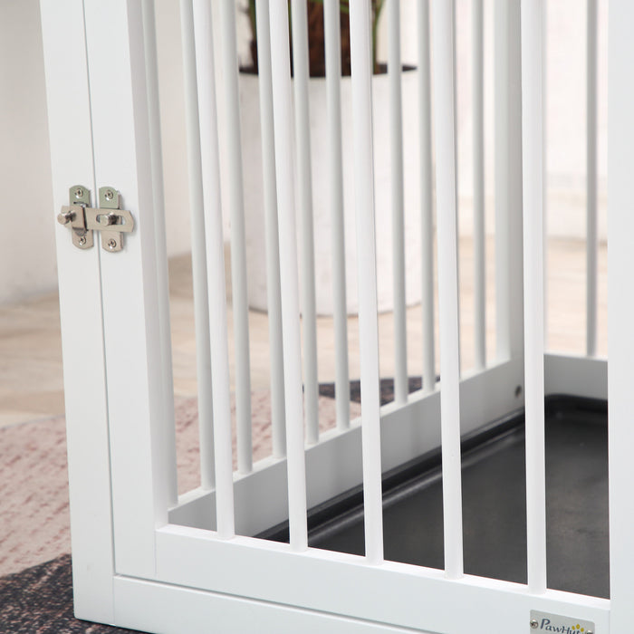 Pawhut Cage Pour Chien En Bois, Table D'extremite De Chenil Pour Chiot, Maison Decorative Pour Animal Domestique Avec Porte Avant, Verrou De Securite, Pour Chien De Petite Et Moyenne Taille, Blanc