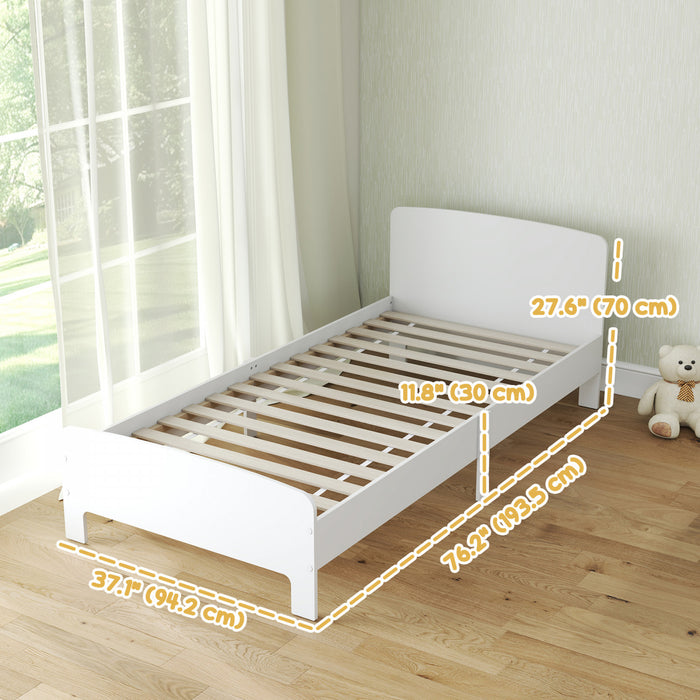 Qaba Lit pour tout-petits, cadre de lit pour filles et garcons, mobilier de chambre pour enfants de 3 a 12 ans, blanc