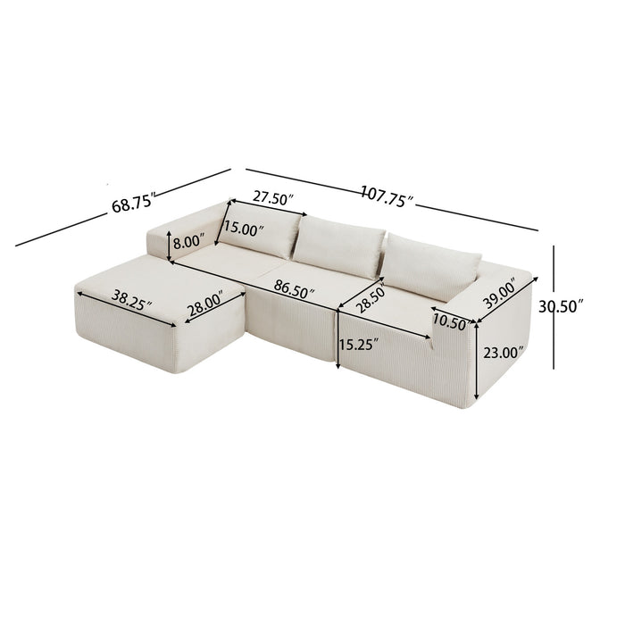Canapés Modulaires Compressés Paula En Tissu Côtelé, Dossier À Coussins - Beige