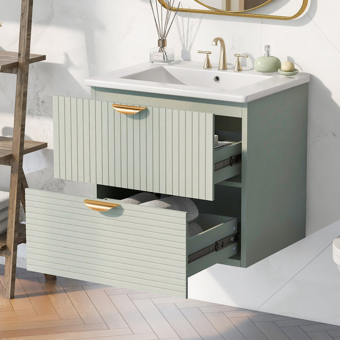 Emily Meuble-lavabo De Salle De Bain Moderne Mural 24\" Avec Lavabo En Ceramique - Vert