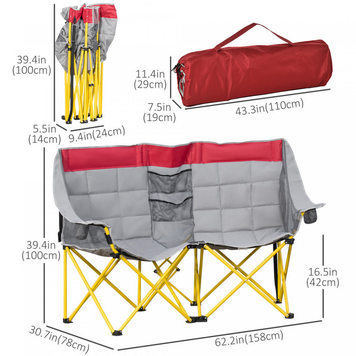 Outsunny Chaise de camping a double siege pliante avec poche de rangement