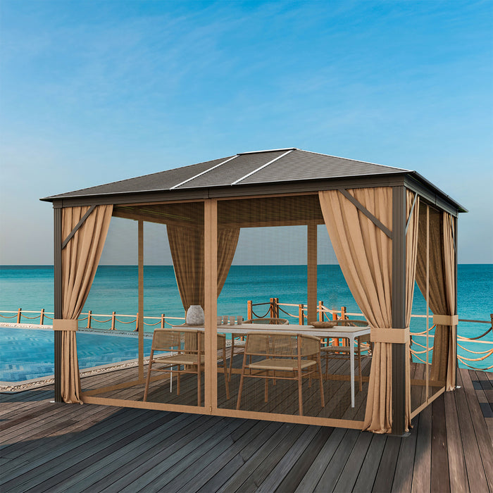 Costway 12’ X 10’ Patio Hardtop Gazebo Avec Acier Galvanise Cadre Superieur En Aluminium Exterieur