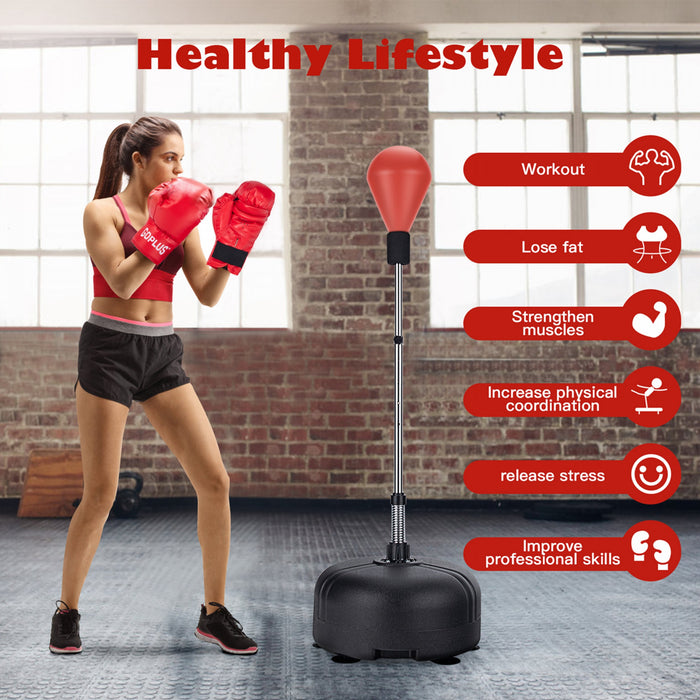 Costway Sac De Poinconnage Independant Avec Gants De Boxe Stand Pour Enfants Adultes Rouge Reglable