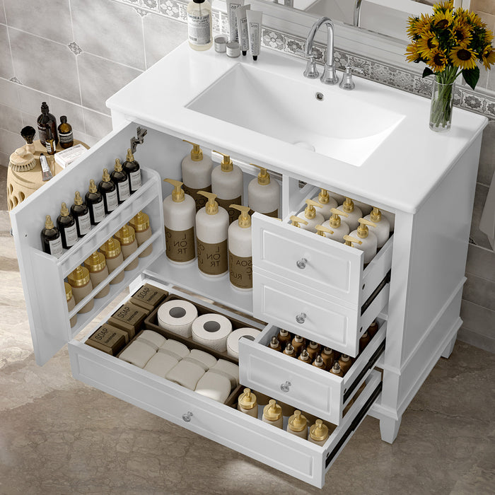 Fanny Meuble-lavabo de 36\" avec vasque en ceramique et charnieres a fermeture douce, Blanc