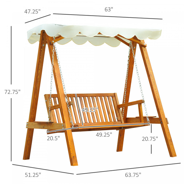 Outsunny 2 Places Balancoire En Bois Hamac Robuste Patio Jardin Exterieur Avec Auvent