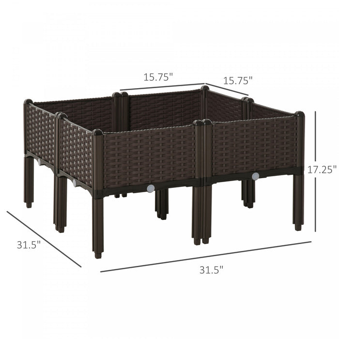 Outsunny Jardiniere Sur Pieds Carre Potager Modulable Inserts D'irrigation Inclus Pp Imitation Rotin Tresse Brun