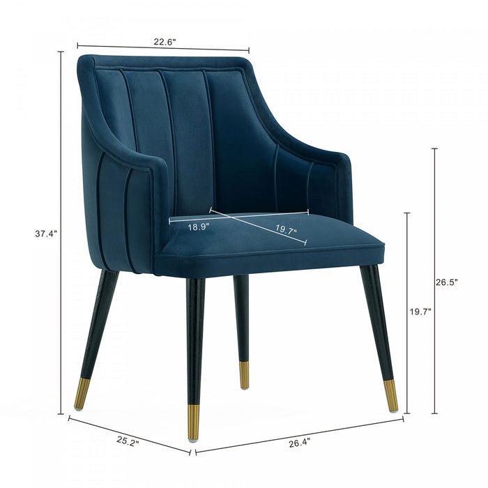 Fauteuil moderne Eda en bois avec accoudoirs, bleu minuit