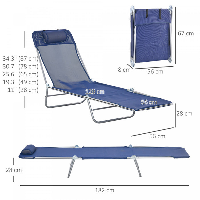 Outsunny Chaise Longue 2 Pcs, Chaises De Piscine Inclinables, Bleu Fonce
