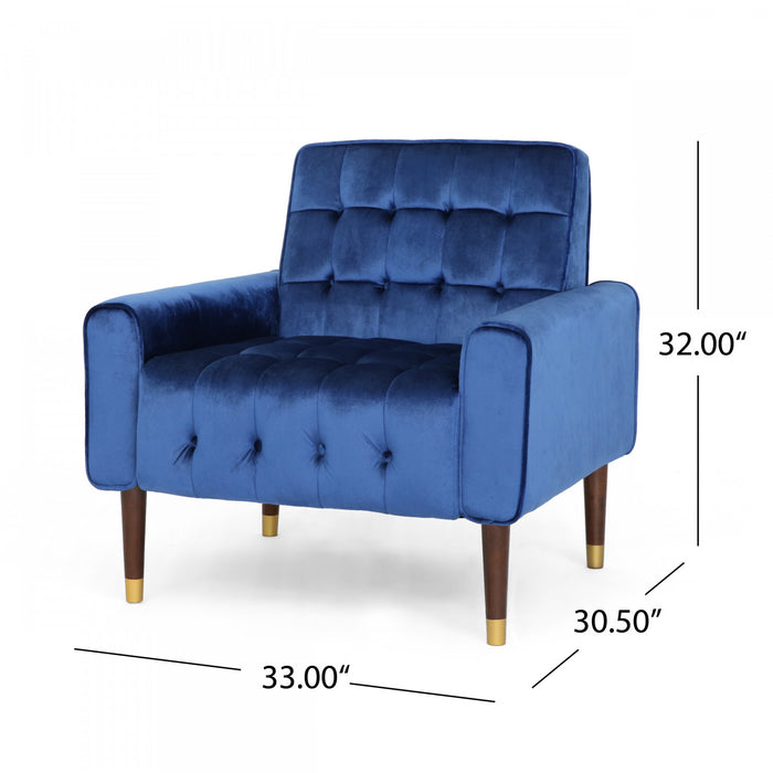 Henley Fauteuil D’appoint Moderne Avec Dossier Capitonne, Revetement En Polyester, Bleu