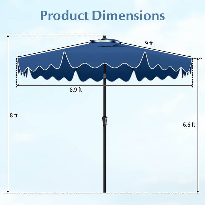 Parasol de patio Costway 9 pieds a deux niveaux de style marche avec toile anti-UV, marine