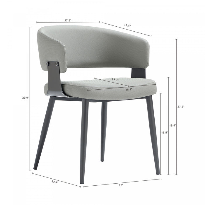 Chaise de salle a manger moderne Luce en metal texture et cuir vegetalien gris pierre