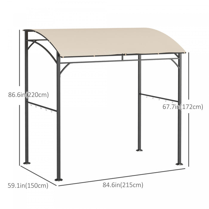 Outsunny 7' X 5' Bbq Tente De Gazebo De Gril, Auvent De Gril De Jardin Avec Cadre En Acier Et Crochets, Parasol D'exterieur, Beige