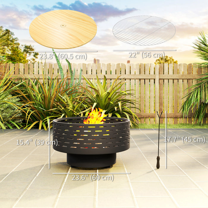 Outsunny Brasero 3-en-1 Bol a Feu Exterieur avec Panier Effet Bois Gris Charbon