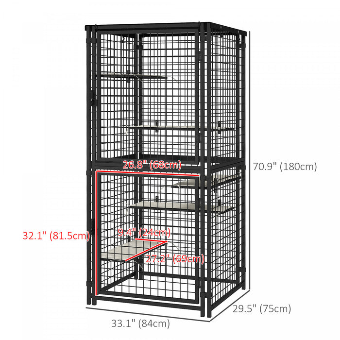 Pawhut 33 \"l Cag Cage Multi-level Catio Steel Exterieur Chat Enceinte Avec Couvercle Resistant Aux Uv Et A L'eau, 5 Plates-formes, Coussinets Mous, Portes Doubles, Noir