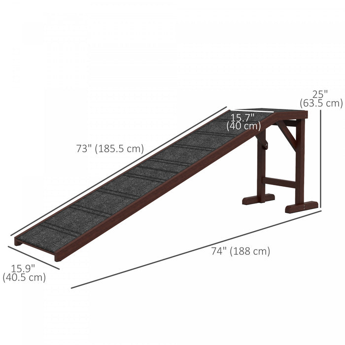 Marches De Lit De Rampe Pour Animaux De Compagnie Pawhut Pour Chiens, Chats, Plate-forme De Tapis Antiderapante, Bois De Pin 69,75 \"\" L X 16 \" \" L X 25 \" \" H Brun Gris