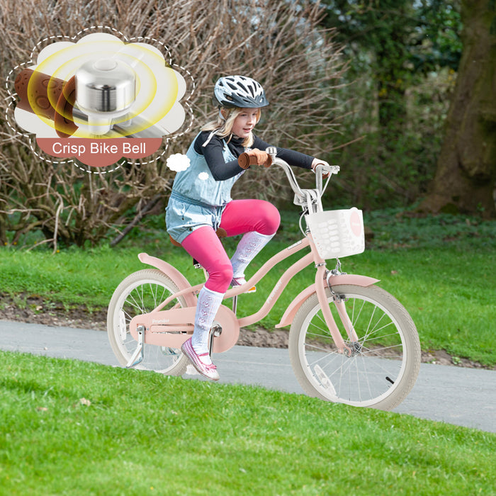 Costway 18\" Enfants Velo Tout-petit Velo Avec Roue D'entrainement Pour 4-8 Ans Vieux Rose