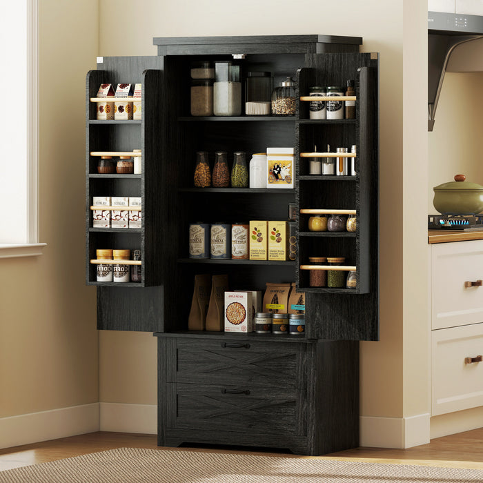 HOMCOM Armoire garde-manger de cuisine 64\" avec portes et tiroirs, Noir
