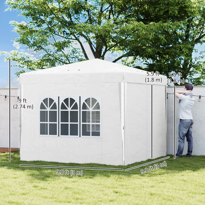 Outsunny Tente Escamotable 10' X 10' Avec Sac De Transport, Blanc