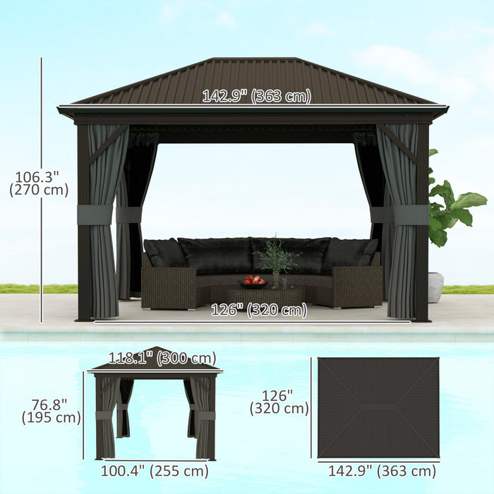 Outsunny 3 m x 3,6 m, gazebo d'exterieur a toit rigide Gazebo de terrasse, gris fonce