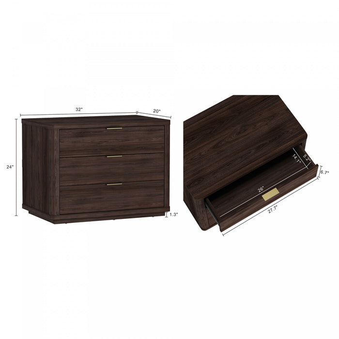 Table de nuit moderne Evelyn 81 cm en brun (3 tiroirs) - Lot de 2