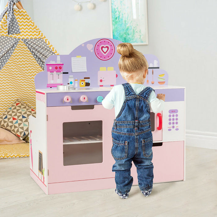 Cuisine Enfants Avec Restaurant En Bois 2 En 1, Jeu D’imitation Educative Avec Salle A Manger, Cuisine Evolutive Avec Four Et Micro-ondes, Ideal Pour Enfants De Plus De 3 Ans