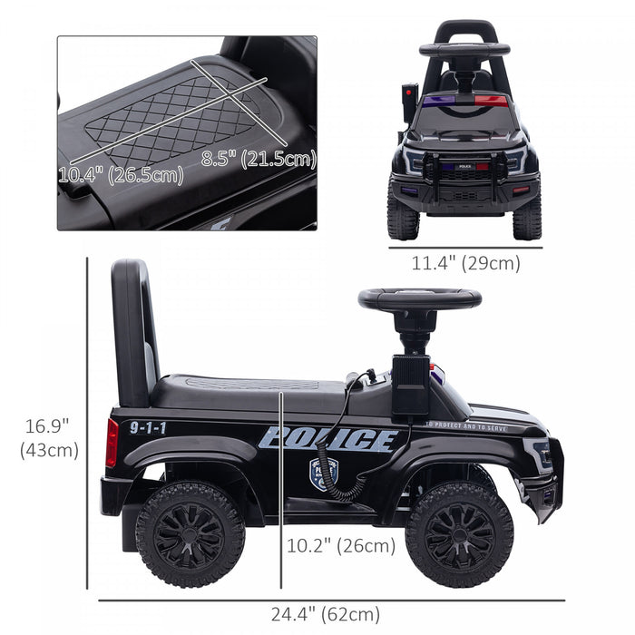 Aosom Voiture A Pousser Pour Enfants Avec Systeme De Sonorisation Et Klaxon, Voiture Coulissante De Style Camion De Police Pour Garcons Et Filles Avec Rangement Sous Le Siege Pour 18 Mois A 5 Ans Noir