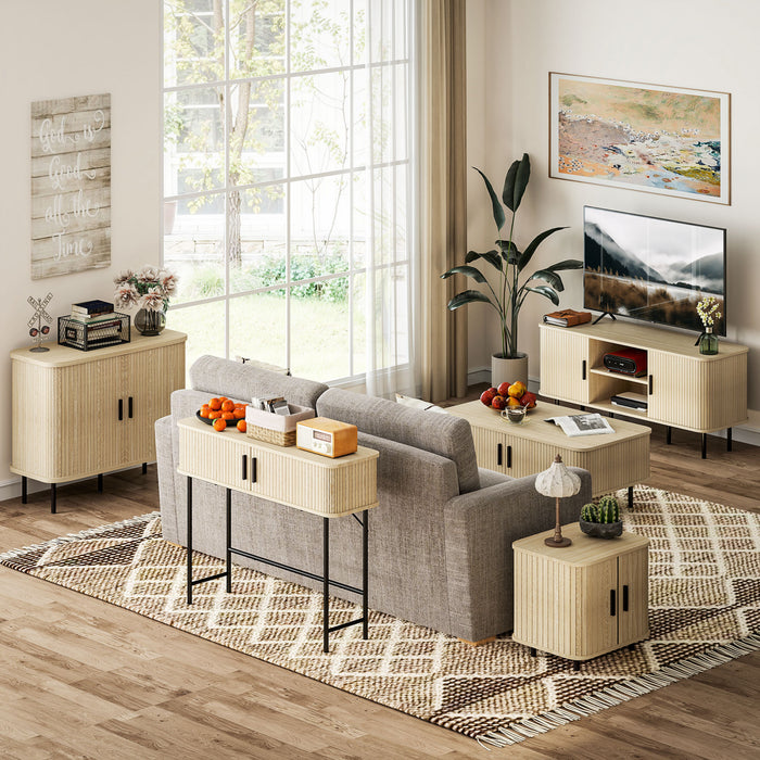 HOMCOM Buffet 35.4\", meuble de rangement de cuisine a lattes, chene