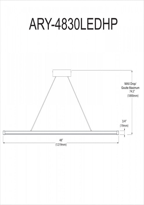 Luminaire suspendu horizontal Array de Dainolite de 48 po en acrylique blanc qui diffuse la lumière, avec fini blanc mat et ampoule à DEL de 30 W