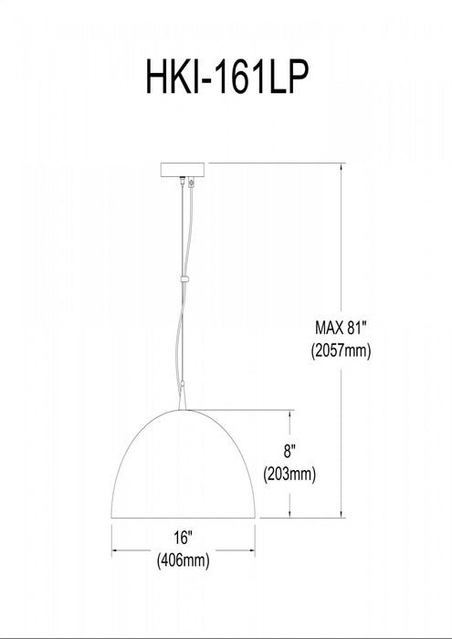 Luminaire suspendu Helsinki de Dainolite de 16 po de diamètre en forme de dôme, avec intérieur doré, fini noir mat et 1 ampoule