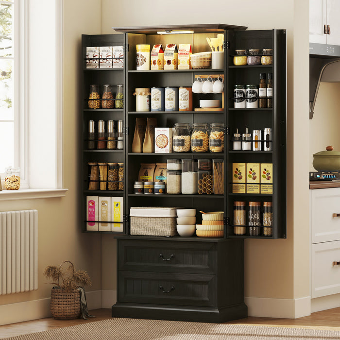 HOMCOM Armoire de cuisine 72\" avec eclairage LED et etageres de porte, Noir