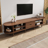 Ethan Oval TV Stand Media Console with Sliding Doors and Drawers,Dark Oak | Ethan meuble TV ovale – meuble multimedia avec portes coulissantes et tiroirs, finition chene fonce