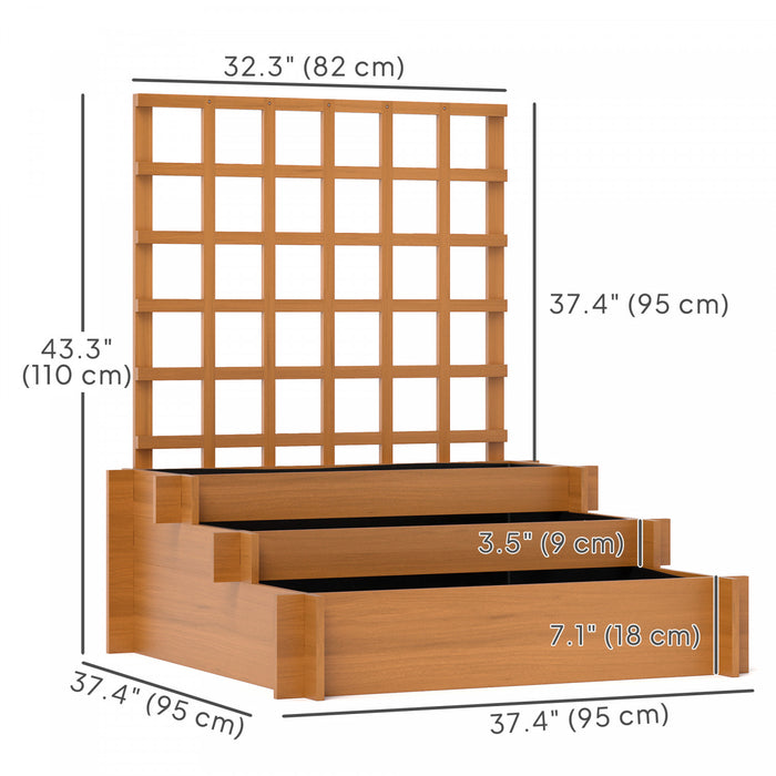Outsunny Lit De Jardin Sureleve A 3 Niveaux Avec Treillis, Marron