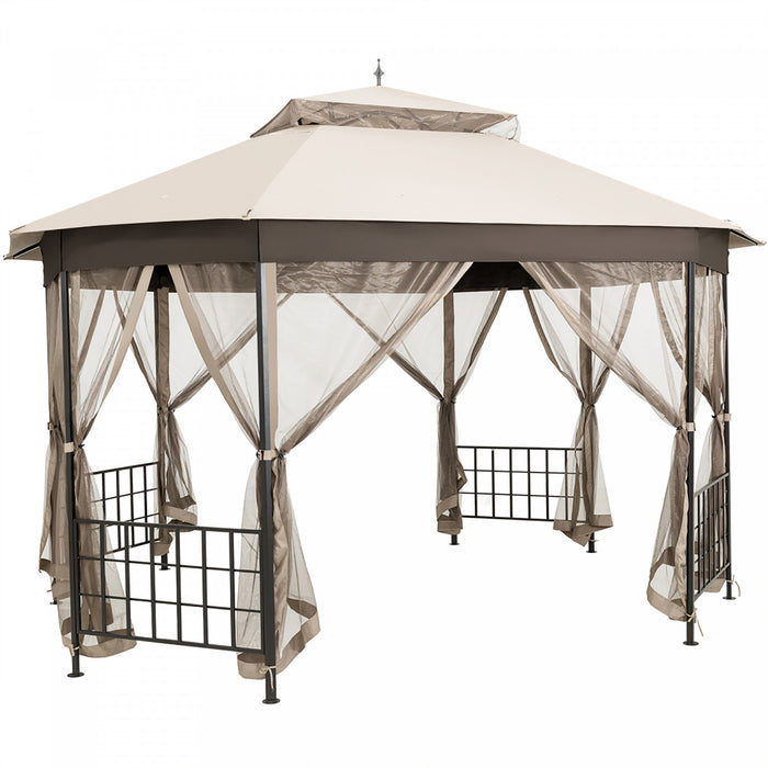 Marque Costway 304,8 Cm X 365,7 Cm Gazebo De Patio Octogonal Avec Double Auvent Et Parois Laterales En Filets